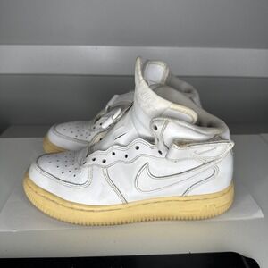 Nike Air Force 1 Mid Kids Size 4.5Y‎ White High Top Sneakers 314195-113